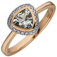JOBO Damen Ring 585 Rotgold 21 Diamanten Brillanten 1 Aquamarin hellblau