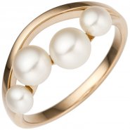 JOBO Damen Ring 585 Rotgold Rosegold 4 S��wasser Perlen Perlenring Rosegoldring