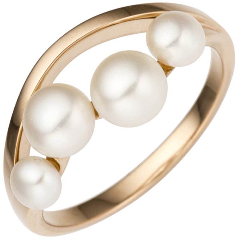JOBO Damen Ring 585 Rotgold Rosegold 4 S��wasser Perlen Perlenring Rosegoldring