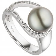 JOBO Damen Ring Wei�gold Perle & Diamanten