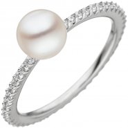 JOBO Damen Ring 925 Silber 1 S��wasser Perle wei� mit Zirkonia rundum Perlenring