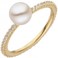 JOBO Damen Ring 925 Silber gold vergoldet 1 S��wasser Perle mit Zirkonia Perlenring