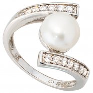 JOBO Damen Ring 925 Sterling Silber 1 S��wasser Perle 14 Zirkonia Perlenring
