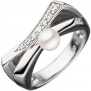JOBO Damen Ring 925 Sterling Silber 1 S��wasser Perle mit Zirkonia Perlenring