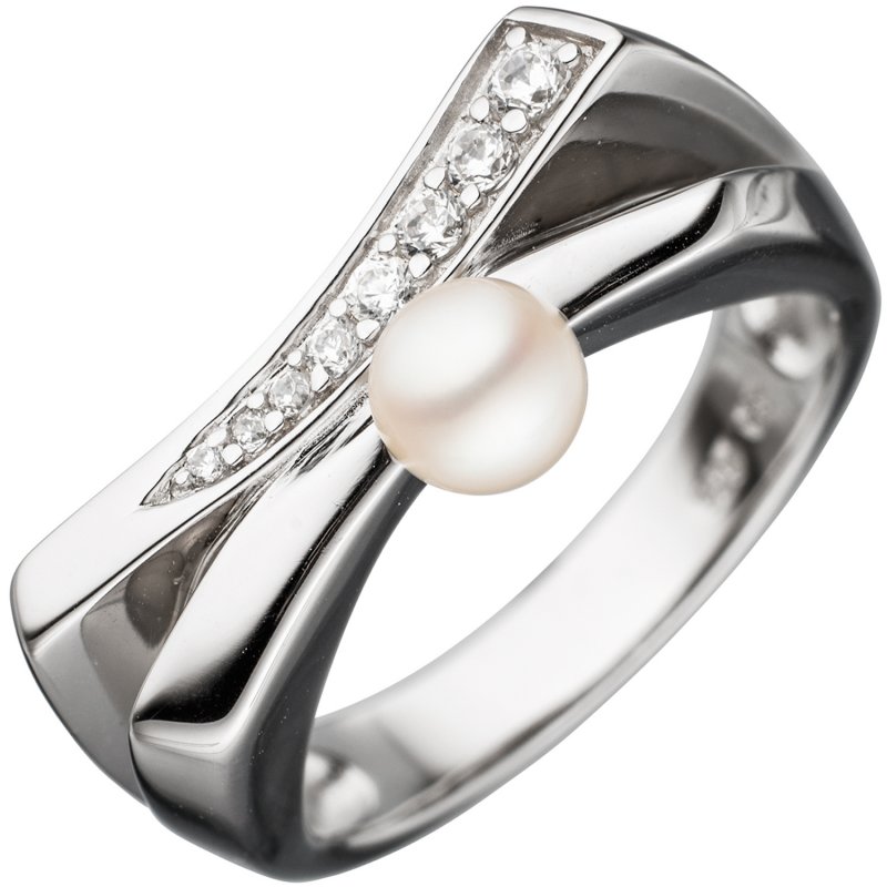 JOBO Damen Ring 925 Sterling Silber 1 S��wasser Perle mit Zirkonia Perlenring
