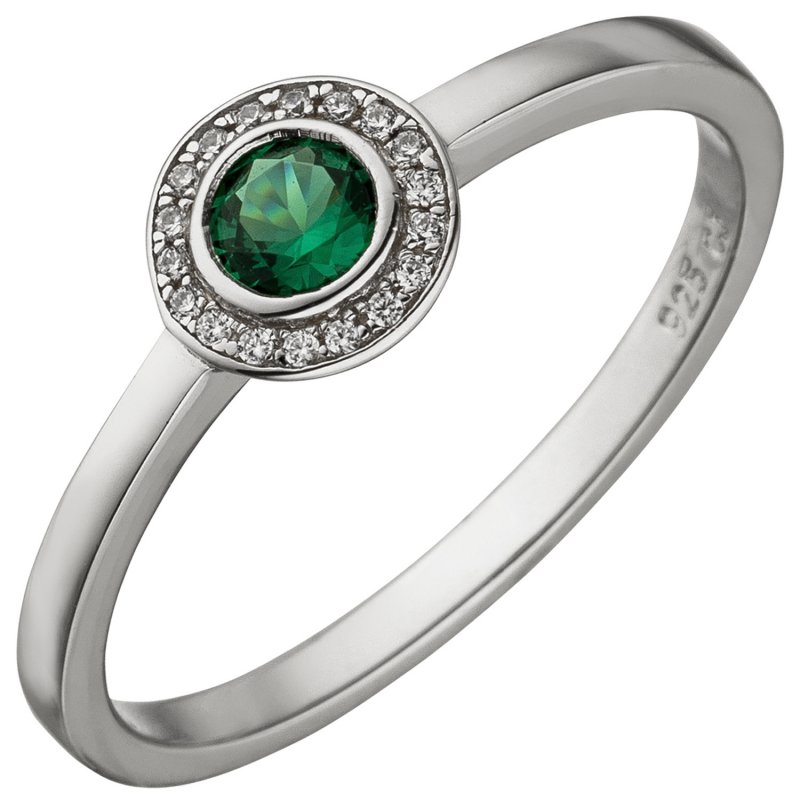 JOBO Damen Ring 925 Sterling Silber 19 Zirkonia grün und weiß Silberring