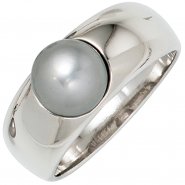 JOBO Damen Ring 925 Sterling Silber rhodiniert 1 graue S��wasser Perle Perlenring