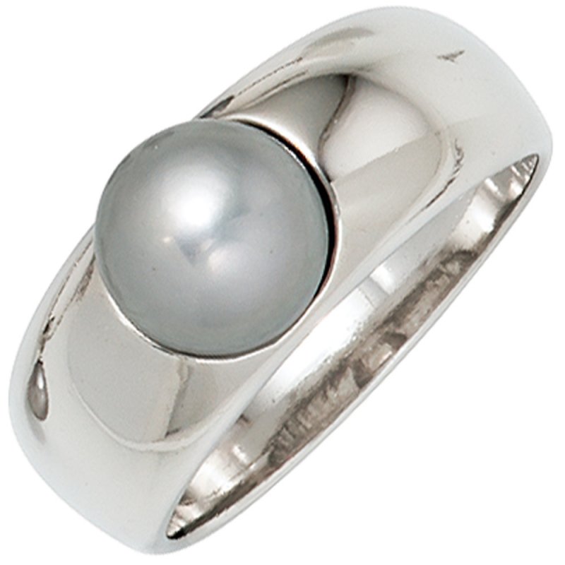 JOBO Damen Ring 925 Sterling Silber rhodiniert 1 graue S��wasser Perle Perlenring
