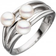 JOBO Damen Ring 925 Sterling Silber rhodiniert 3 S��wasser-Perlen Perlenring