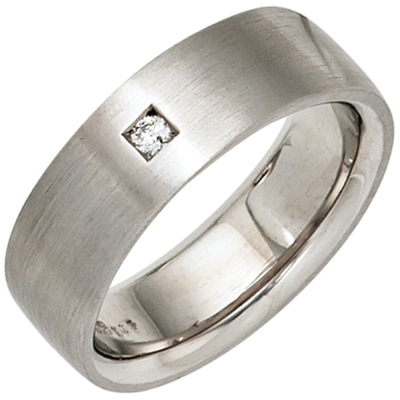 JOBO Damen Ring 925 Sterling Silber rhodiniert matt 1 Diamant Brillant Silberring