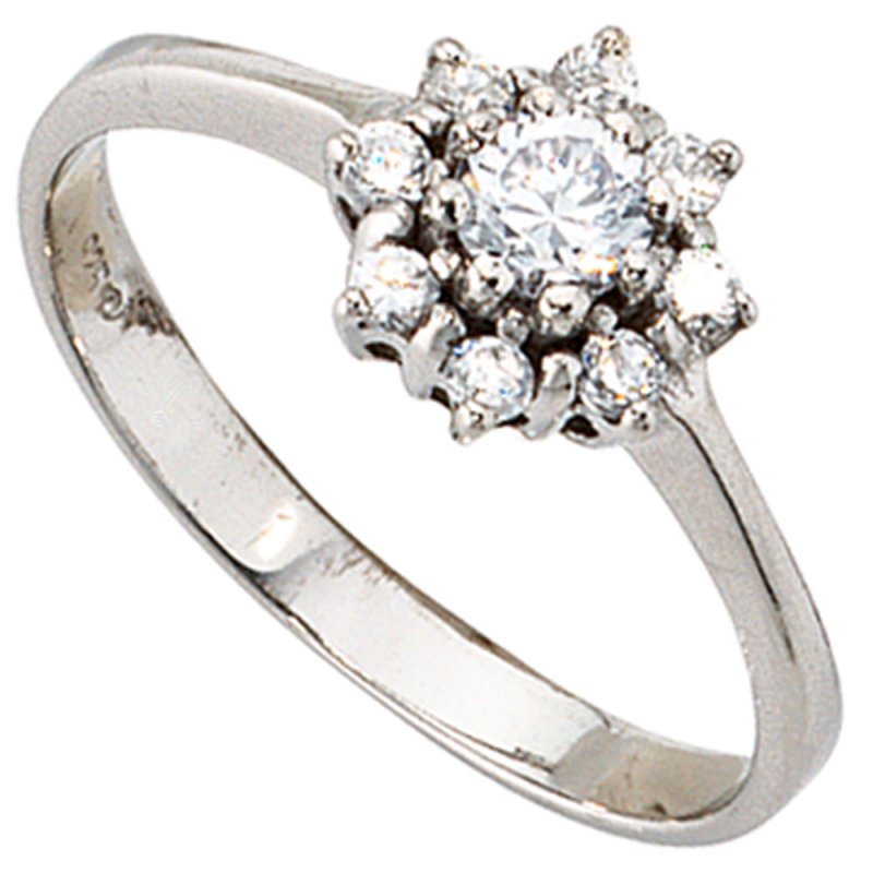 JOBO Damen Ring 925 Sterling Silber rhodiniert mit 9 Zirkonia Silberring