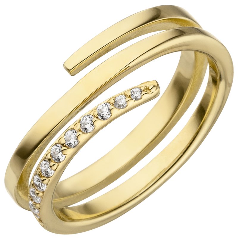 JOBO Damen Ring 925 Sterling Silber vergoldet 11 Zirkonia Spiralring Spirale
