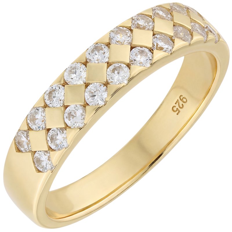 JOBO Damen Ring 925 Sterling Silber vergoldet 20 Zirkonia Silberring