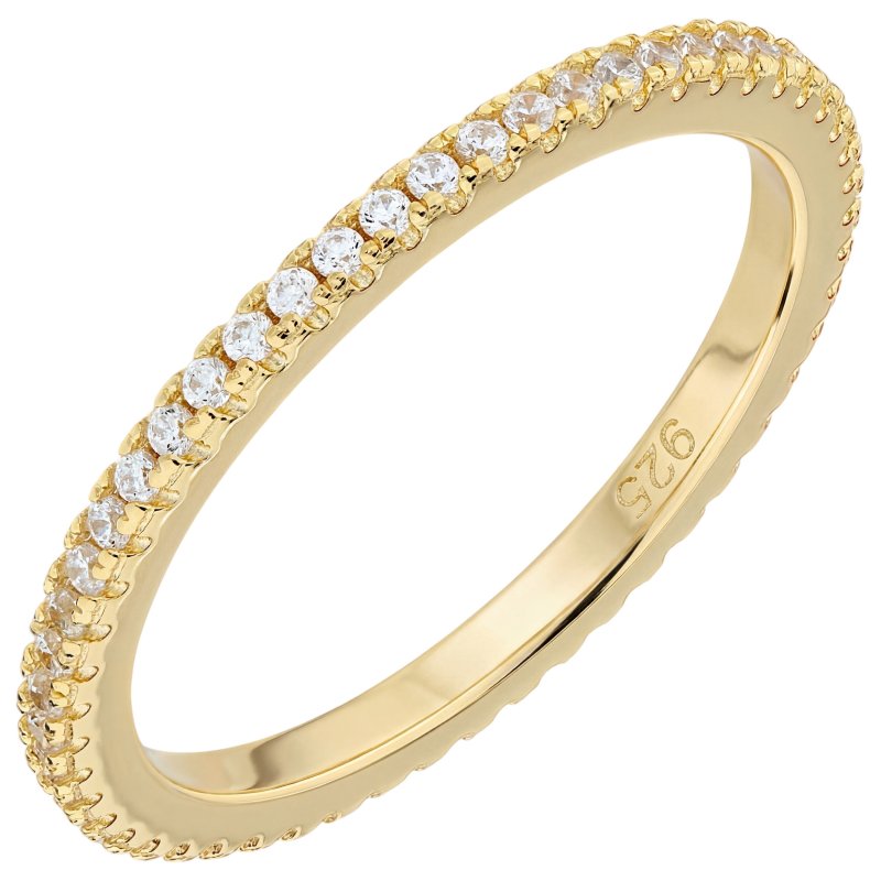 JOBO Damen Ring 925 Sterling Silber vergoldet ca. 49 Zirkonia rundum Silberring