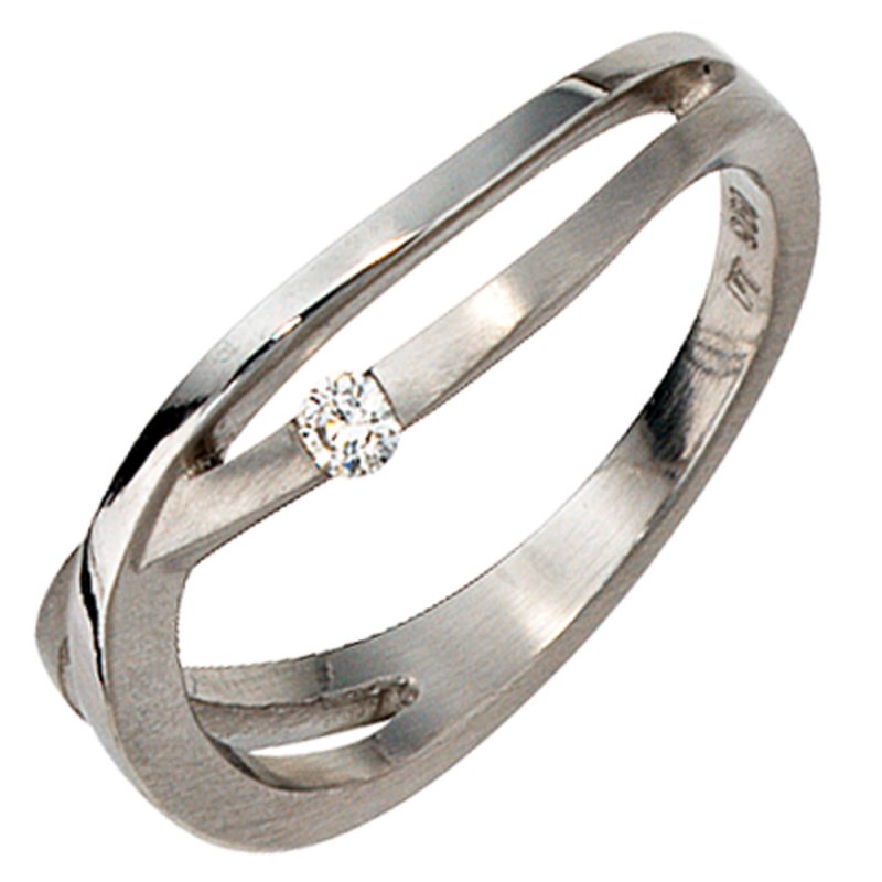 JOBO Damen Ring 950 Platin matt 1 Diamant Brillant 0,05ct. Platinring