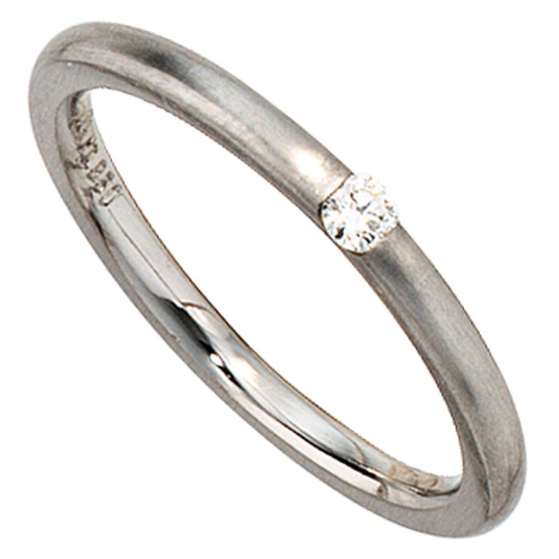 JOBO Damen Ring 950 Platin matt 1 Diamant Brillant 0,06ct. Platinring