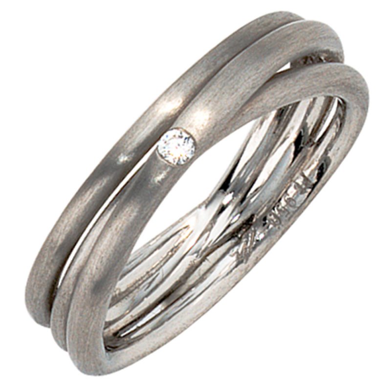 JOBO Damen Ring 950 Platin matt 1 Diamant Brillant Platinring dreireihig mehrreihig
