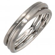 JOBO Damen Ring 950 Platin matt 1 Diamant Brillant Platinring dreireihig mehrreihig