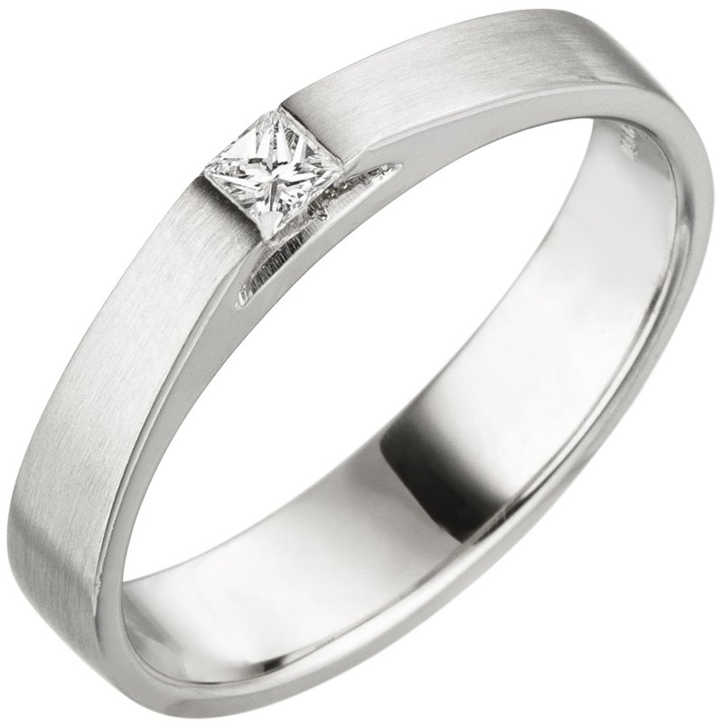 JOBO Damen Ring 950 Platin matt 1 Diamant Princess Schliff 0,07 ct. Platinring