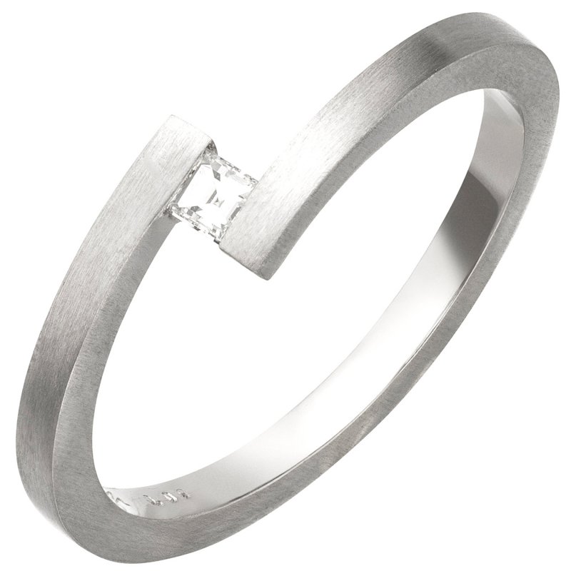 JOBO Damen Ring 950 Platin matt 1 Diamant im Caree-Schliff