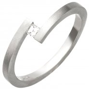 JOBO Damen Ring 950 Platin matt 1 Diamant im Caree-Schliff