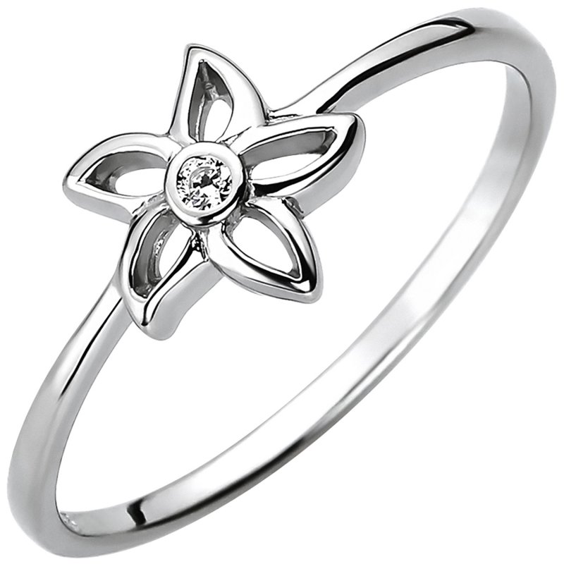 Silber 1 Zirkonia JOBO Blume Ring 925 Damen Silberring Sterling