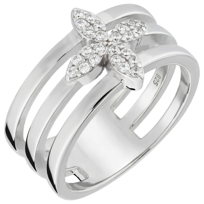 JOBO Damen Ring Blume 925 Sterling Silber 24 Zirkonia Silberring