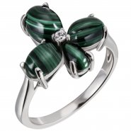 JOBO Damen Ring Blume 925 Sterling Silber 4 Malachit-Cabochons gr�n 1 Zirkonia