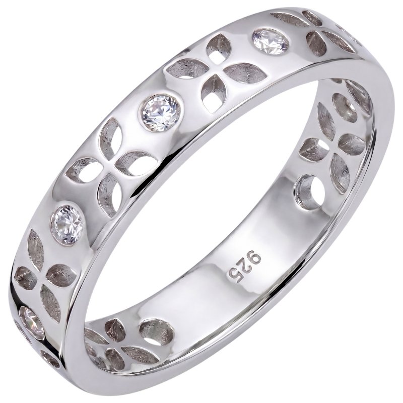 JOBO Damen Ring Blume 925 Sterling Silber 5 Zirkonia Silberring