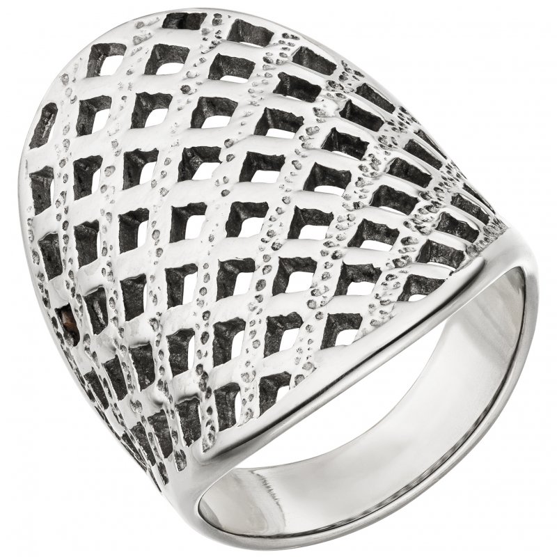 JOBO Damen Ring Edelstahl breit mit Gitter-Struktur