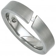 JOBO Damen Ring Edelstahl mattiert 1 Diamant Brillant 0,03ct.