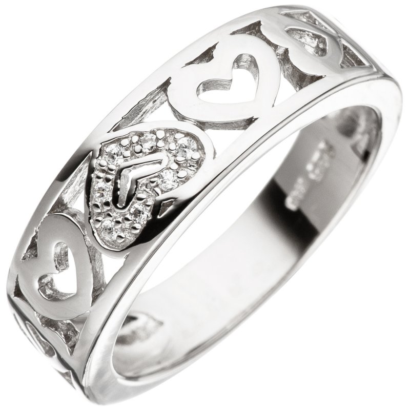JOBO Damen Ring Herz Herzen 925 Sterling Silber mit 7 Zirkonia Silberring