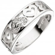 JOBO Damen Ring Herz Herzen 925 Sterling Silber mit 7 Zirkonia Silberring