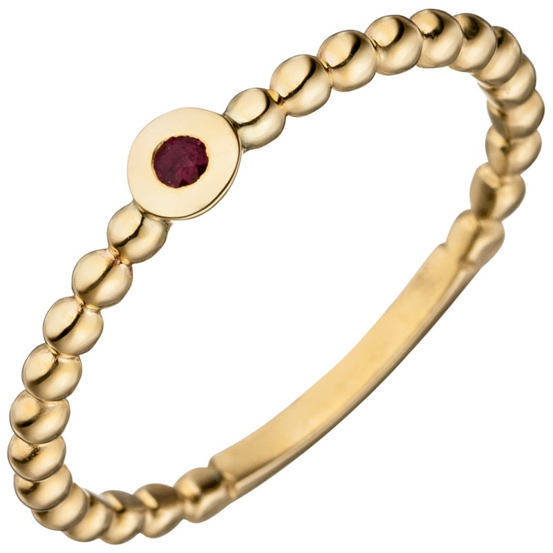 JOBO Damen Ring Kugel 375 Gold Gelbgold 1 Rubin rot Kugelring Rubinring