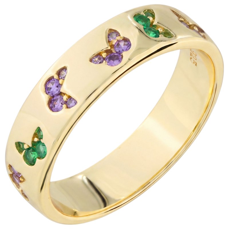 JOBO Damen Ring Schmetterling 925 Sterling Silber vergoldet 24 Zirkonia Silberring