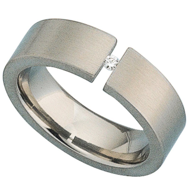 JOBO Damen Ring Titan matt 1 Diamant Brillant 0,03ct.