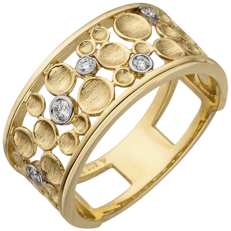 Jobo Damen Ring Breit 585 Gold Gelbgold 5 Diamanten Brillanten Diamantring