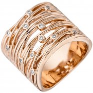 JOBO Damen Ring breit 585 Gold Rotgold 12 Diamanten Brillanten 0,14ct. Rotgoldring