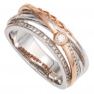 JOBO Damen Ring breit 585 Gold Wei�gold Rotgold bicolor 48 Diamanten Brillanten