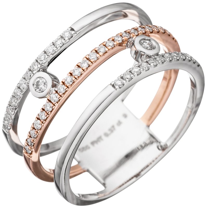 JOBO Damen Ring breit 585 Gold Wei�gold Rotgold bicolor 49 Diamanten Brillanten