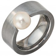 JOBO Damen Ring breit Edelstahl matt 1 S��wasser PerlePerlenring