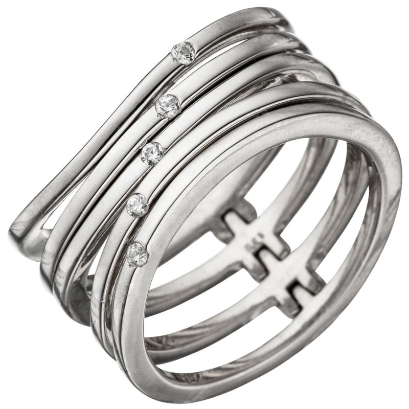JOBO Damen Ring breit mehrreihig 925 Sterling Silber 5 Zirkonia Silberring | Silberringe