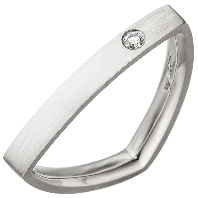 JOBO Damen Ring dreieckig Dreieck 950 Platin matt 1 Diamant Brillant Platinring