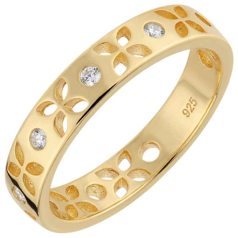 JOBO Damen Ring floral 925 Sterling Silber vergoldet 5 Zirkonia Silberring
