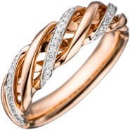 JOBO Damen Ring gedreht 585 Gold Rotgold bicolor 36 Diamanten Brillanten Goldring