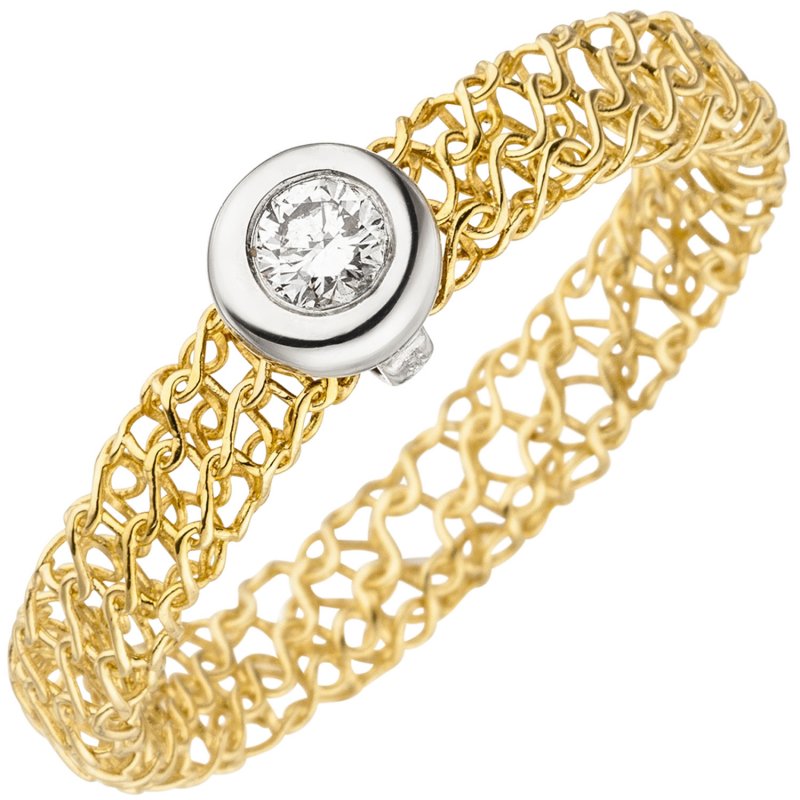 JOBO Damen Ring geflochten 750 Gold Gelbgold 1 Diamant Brillant 0,10ct. Diamantring