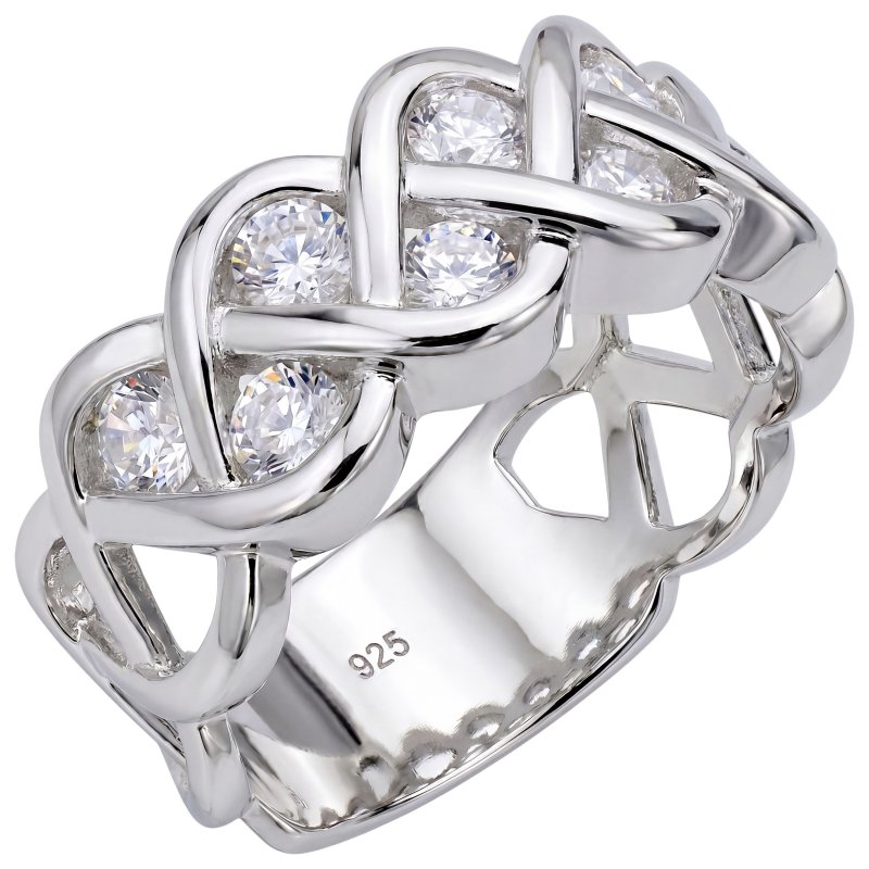 JOBO Damen Ring geflochten 925 Sterling Silber 8 Zirkonia Silberring