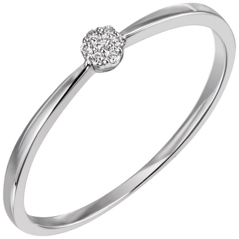 JOBO Damen Ring schmal 585 Gold Wei�gold 7 Diamanten Brillanten Wei�goldring