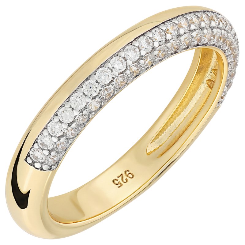 JOBO Damen Ring schmal 925 Sterling Silber vergoldet 48 Zirkonia Silberring