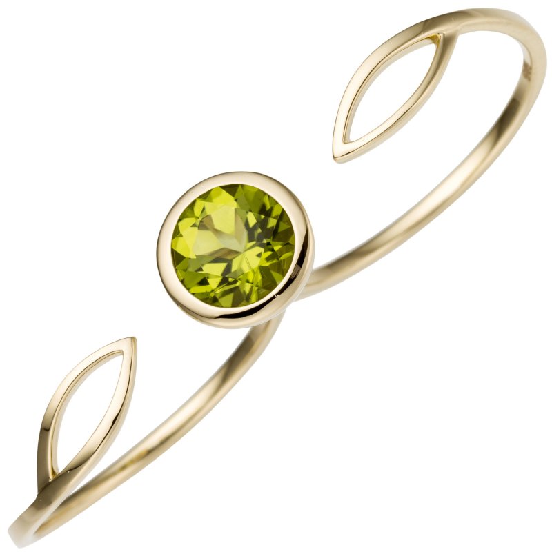 JOBO Damen Zweifinger Ring 585 Gold Gelbgold 1 Peridot grün Goldring  Zweifingerring